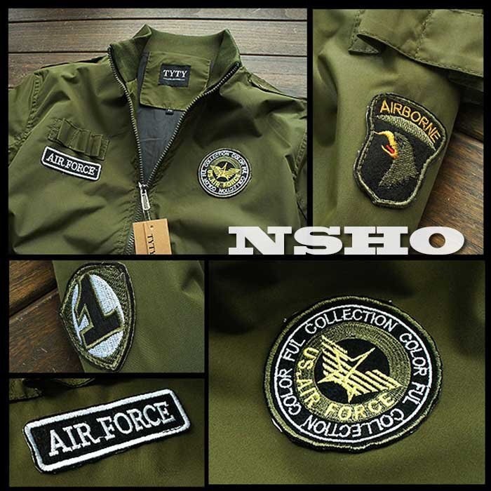 484※XL→L程度★新品 春夏*Air Force*MA-1ワッペン 薄手 フライトジャケット ブルゾン ナイロン ジャンパーの画像3