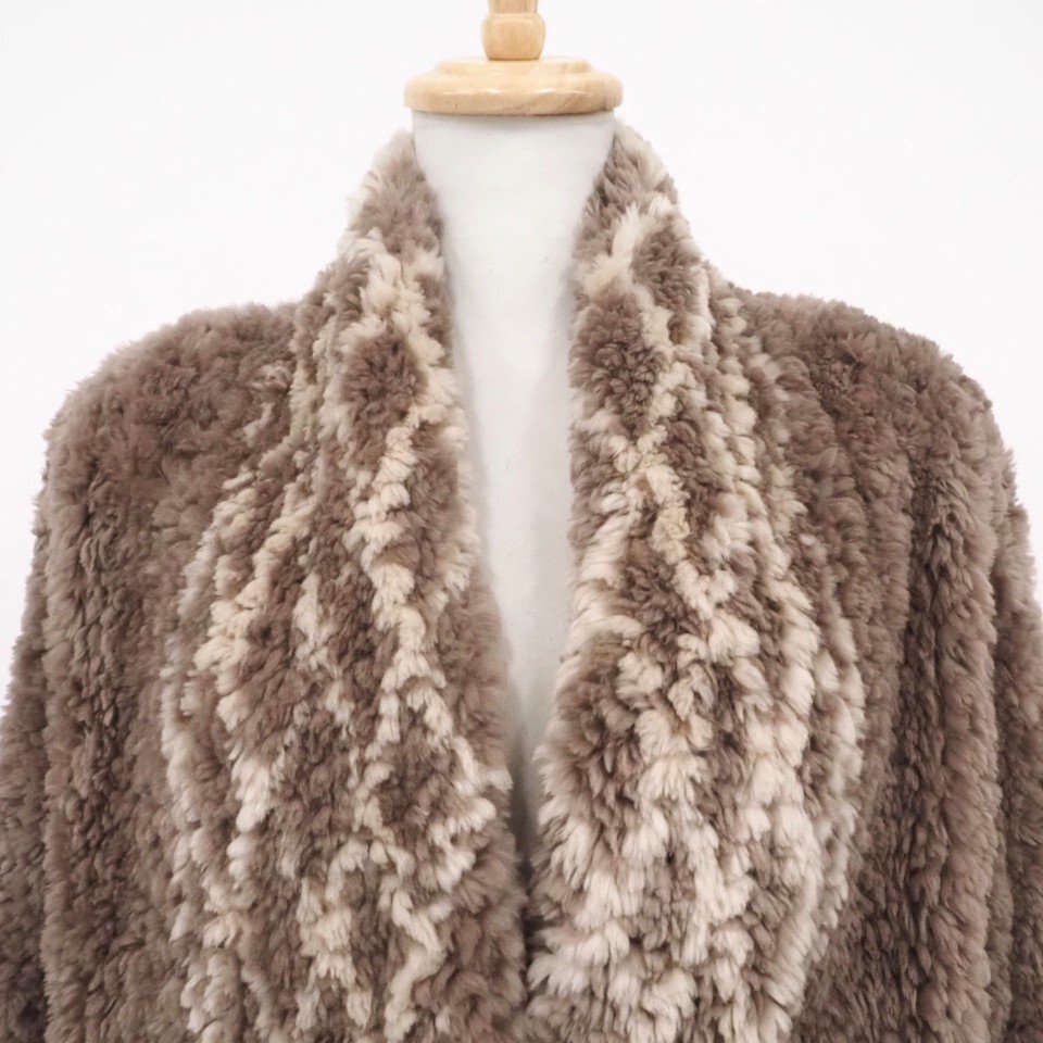 美品【 Paula Lishman Knit Fur / ヤーン加工 / カナダ製 】 高級毛皮 シェアードビーバー/ショートコート 64cm丈/モカブラウン/M寸◆U256Y_画像2