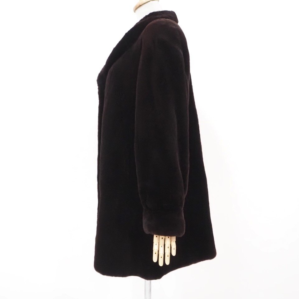 美品【 Nakamura Fur / 銀 SAGA MINK 】 高級毛皮 プラクトミンク ◆セミロングコート 85cm丈 ◆黒色に近いDB ◆サイズ FREE 大き目◆U293Yの画像4