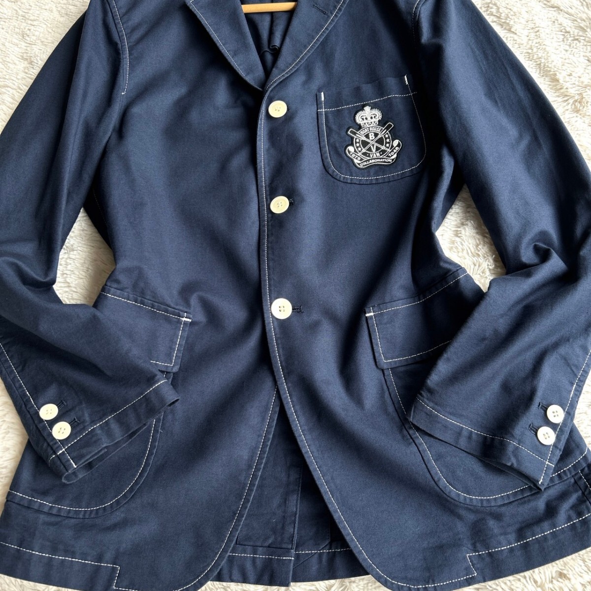 希少Lサイズ！VAN JACKET × BOAT HOUSE エンブレム付き テーラードジャケット 紺ブレザー ヴァンジャケット ボートハウス 3 ネイビーの画像4