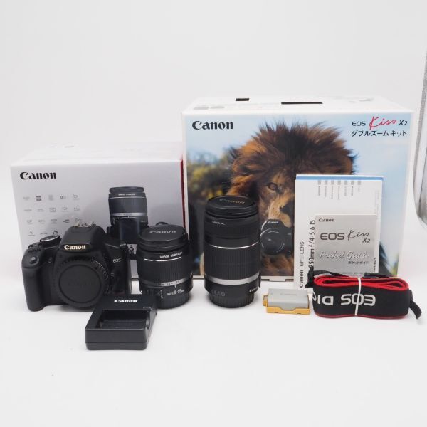 ■極上品■ CANON キャノン デジタル一眼レフカメラ EOS Kiss X2 ダブルズームキット KISSX2-WKIT 元箱・説明書付き