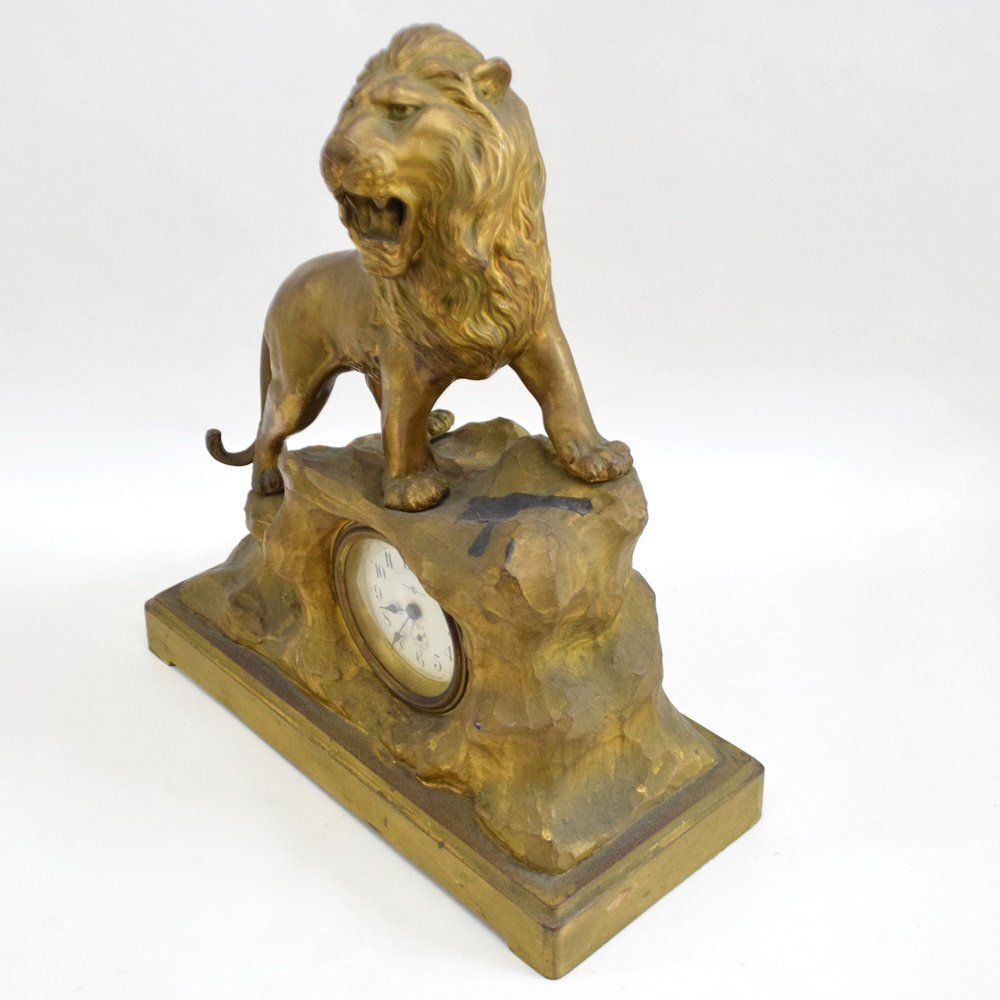 レトロ トレードマーク 東洋時計 手巻き式 置時計 ライオン サイズ幅約31.5×奥行約14×高さ約35cm アンティーク TRADE MARKの画像2