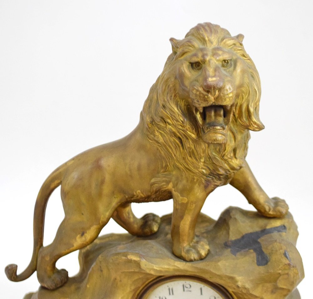レトロ トレードマーク 東洋時計 手巻き式 置時計 ライオン サイズ幅約31.5×奥行約14×高さ約35cm アンティーク TRADE MARKの画像3