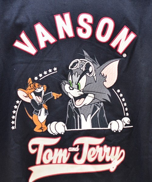 新品 タグ付き vanson×TOM＆JERRY コラボ 半袖 ポロシャツ ブラック XLサイズ TJV-2411 バンソン トムとジェリー 刺繍の画像7