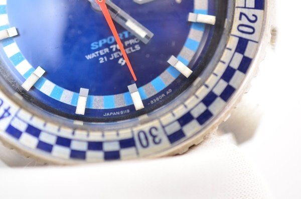 希少 SEIKO セイコー 5 21石 チェッカーベゼル スポーツ ラリーダイバー デイデイト 青 SPORTS RALLY DIVER 自動巻 6119-8300の画像4