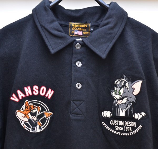 新品 タグ付き vanson×TOM＆JERRY コラボ 半袖 ポロシャツ ブラック XLサイズ TJV-2411 バンソン トムとジェリー 刺繍の画像3