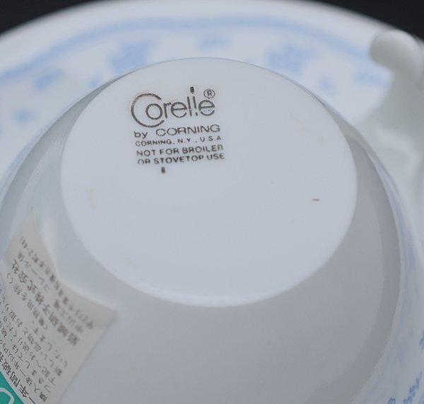 5客セット コレール 岩城硝子 モーニングブルー カップ＆ソーサー カップ口径約10cm ソーサー直径約15.5cm コーヒーカップの画像6