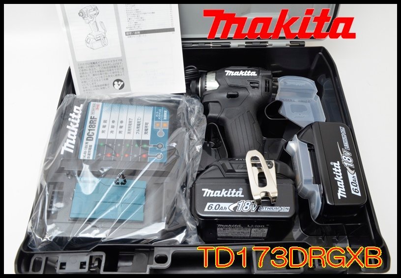 新品 マキタ 充電式インパクトドライバ TD173DRGXB 18V 6.0Ah ブラック バッテリ BL1860B×2本・充電器 DC18RF・ケース付 makitaの画像1