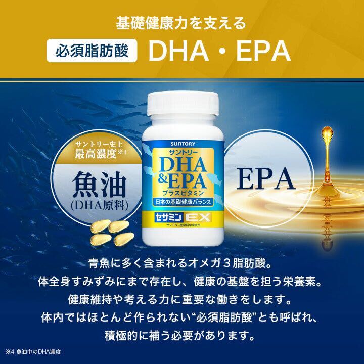  DHA&EPA＋プラスビタミン オメガ3脂肪酸 DHA EPA サプリ 120粒(約30日分) セサミンEX サプリメント 魚油の画像1