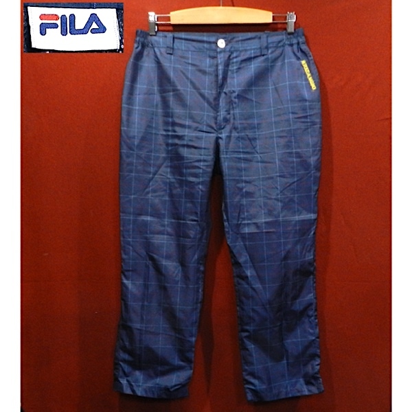 FILA biella Italia フィラ 裏地付き パンツ スポーツウェア ゴルフウェア トレーニング 紺 チェック柄 ビッグサイズ LL 美品の画像1