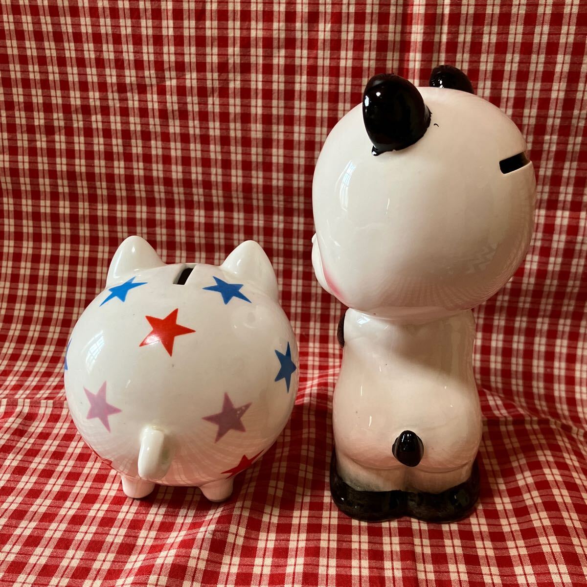  Showa Retro savings box that time thing doll Panda retro ceramics inside wistaria Rene? 2 point set pig 
