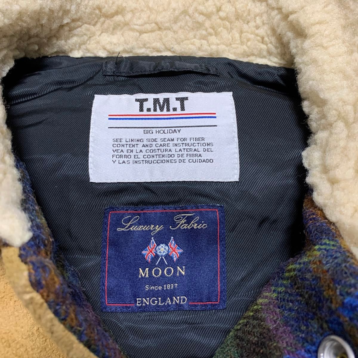 TMT × MOON レザー×ツイード ダウンベスト チェック