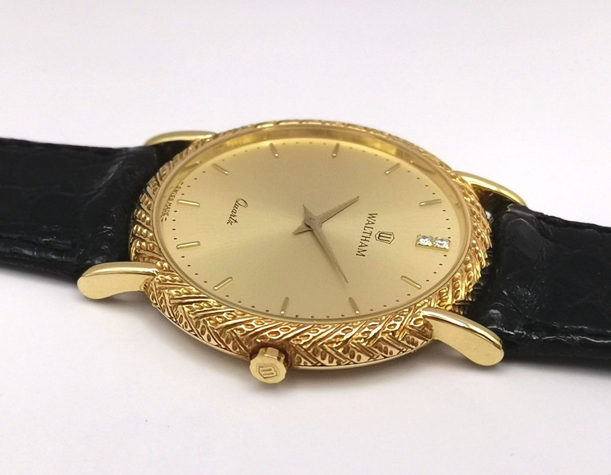 極美品 WALTHAM ウォルサム K18YG 金無垢 2PD ダイヤ クォーツ 極美品 WALTHAM ウォルサム K18YG 金無垢 2PD ダイヤ クォーツ