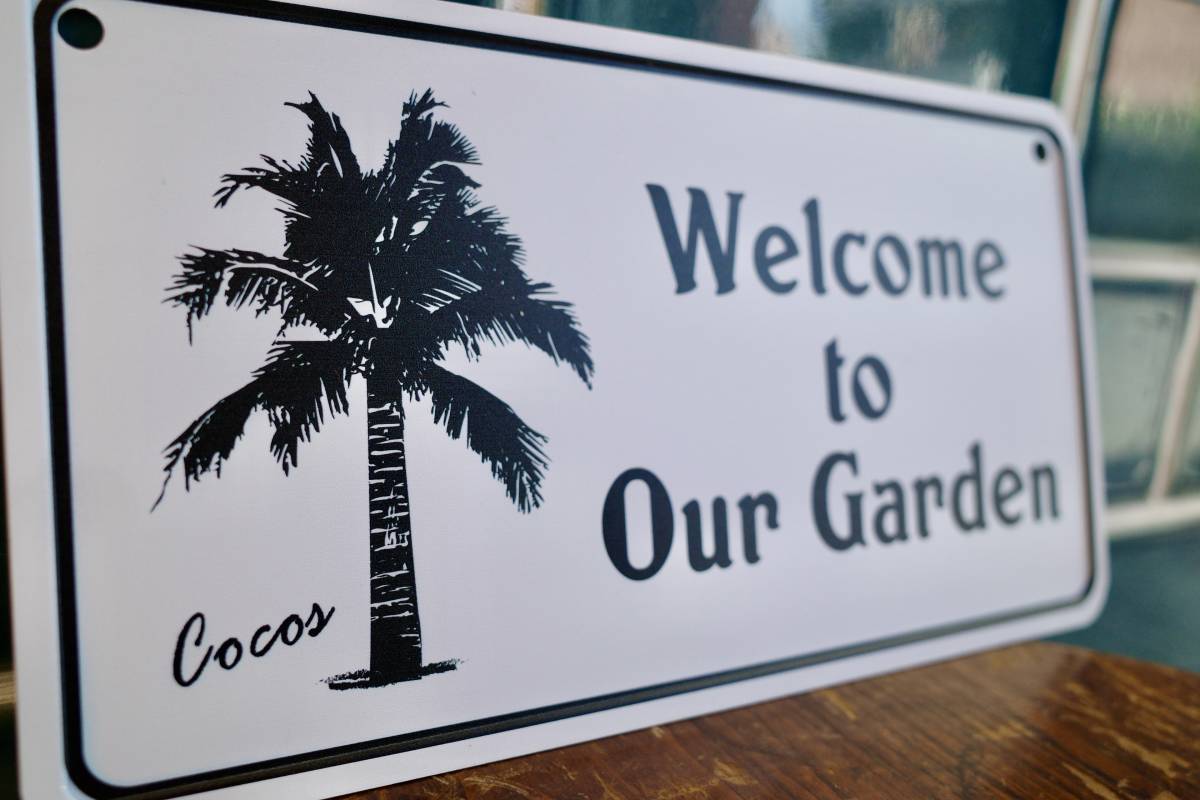 新品　Welcome to Our Garden メタルサイン　看板　パームツリー　ヤシの木　カリフォルニアハウス　インテリア　庭　ガーデン　フェンス_画像2