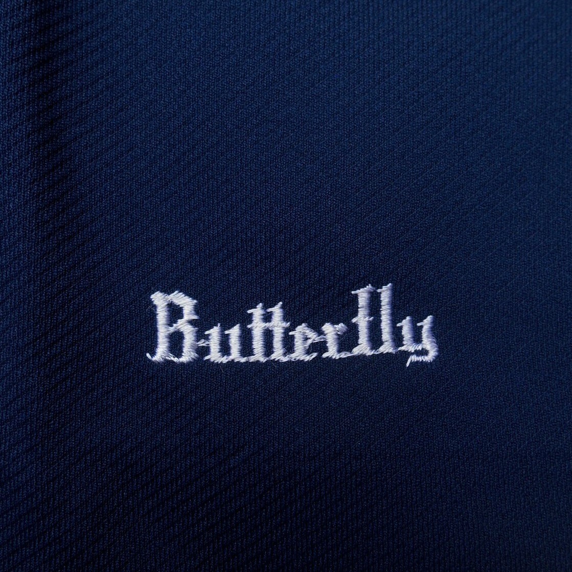 未使用 80s Butterfly バタフライ L ショートパンツ 濃ネイビー 74~78 紺x白 エステルジャージ 切替xトロンプルイユ 日本製 デッドストック_画像7