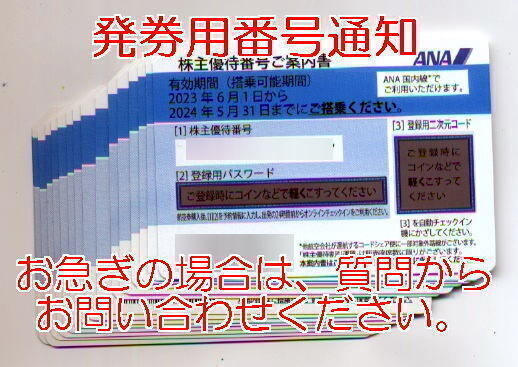 ◆１枚～６枚◆即決◆発券用番号通知◆ANA株主優待　有効期限：2024年5月31日まで◆_画像1