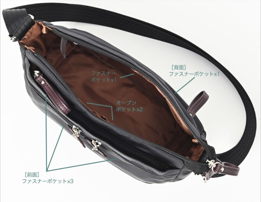 【即決価格】新品ショルダーバッグ　BORSETTIAMO　軽量/撥水　斜めがけ　花チャーム　未使用/美品タグ付　レディース　ネイビー　送料無料