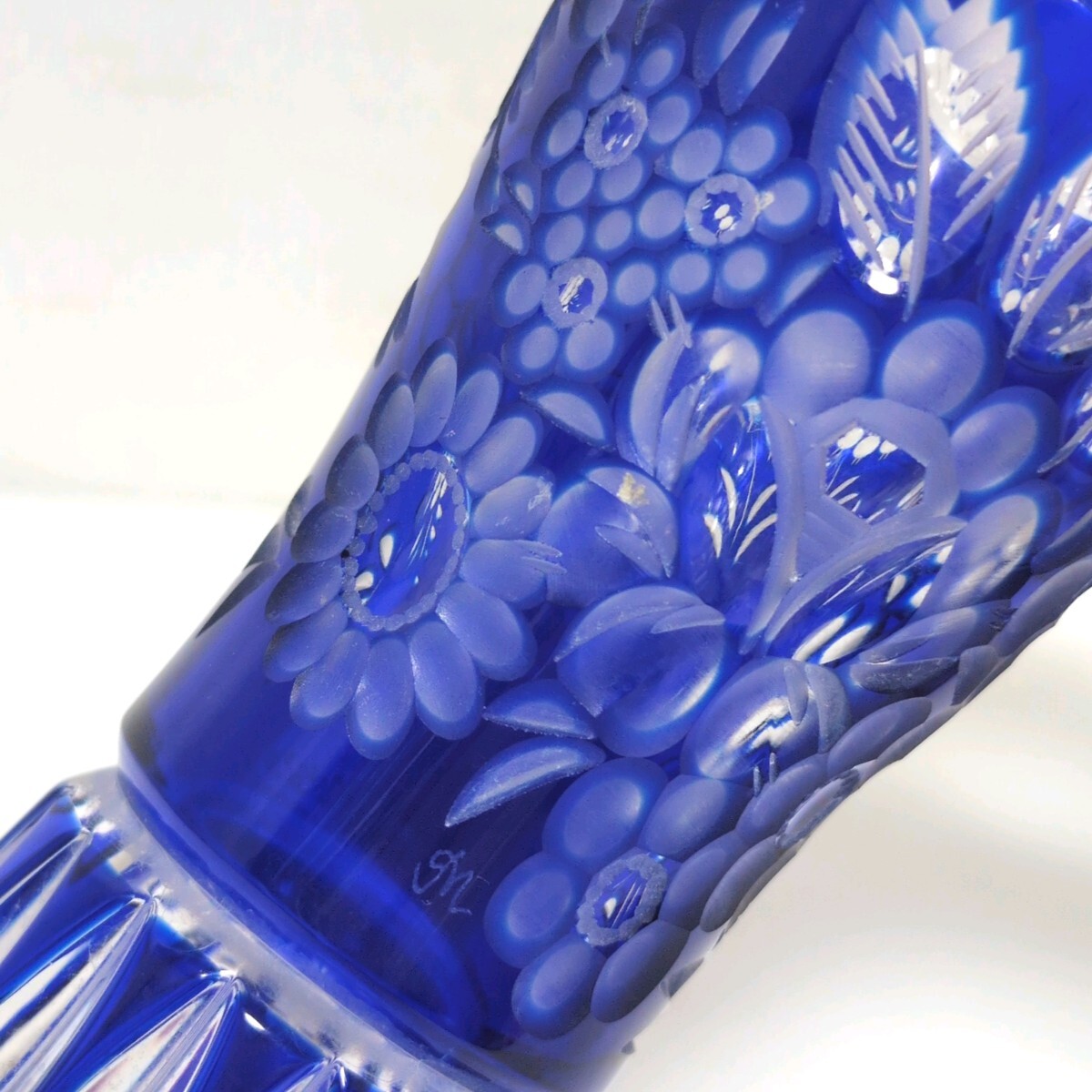 MO■Meissen マイセン クリスタル花瓶 高さ15cm ブルー/青 フラワーベース 色被せ 切子 花器 花入 ガラス インテリア Crystalの画像9