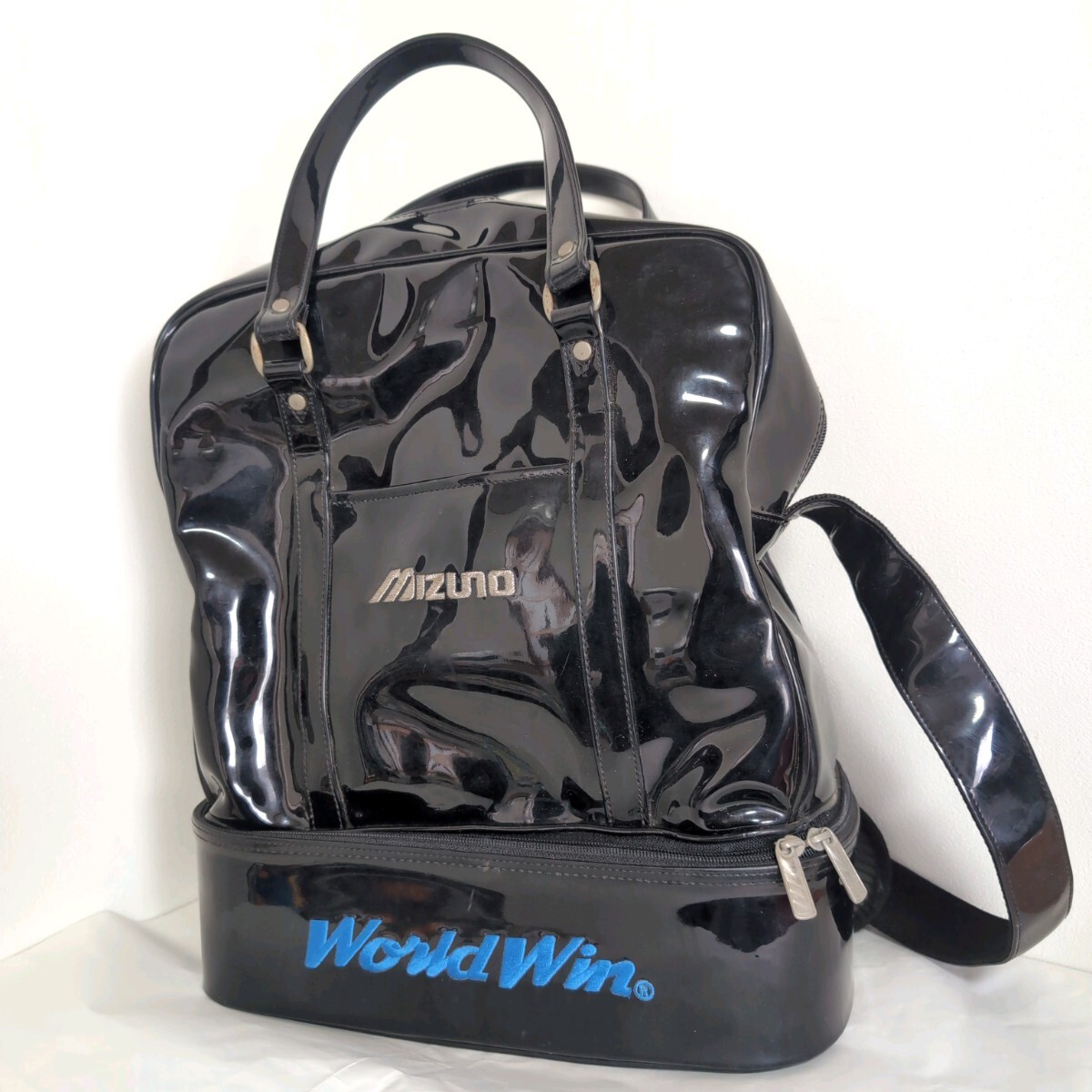 MO■ミズノ ワールドウィン 野球バッグ YS02B メンズ シューズ入れ付き ブラック エナメルバッグ ショルダーバッグ セカンドバッグ 鞄の画像1