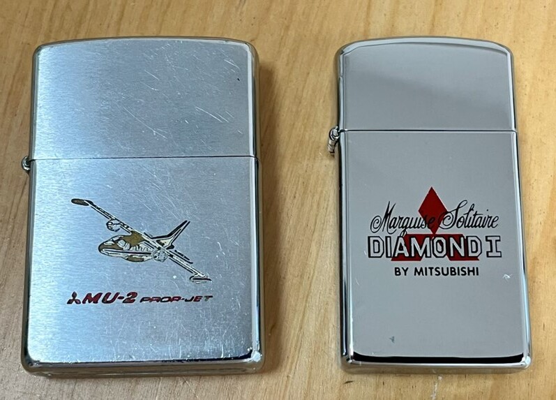 ※※※【超稀少 航空関連2個セット】三菱 DIAMOND-I（MU-300）& MU-2 米国内販促用非売品ZIPPO オリジナル JAL ANA 自衛隊※※※の画像1