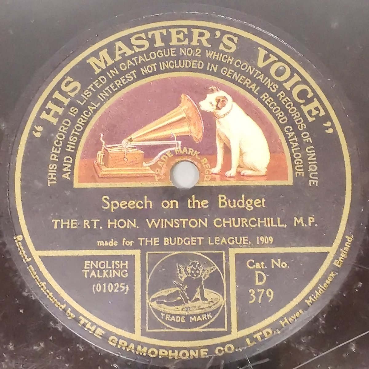 SP盤 12 英HMV スピーチ ウィンストン・チャーチル 予算賛成同盟 1909年 ヘンリー・アスキス レコード 史料 歴史 蓄音器 現状品 Z5385