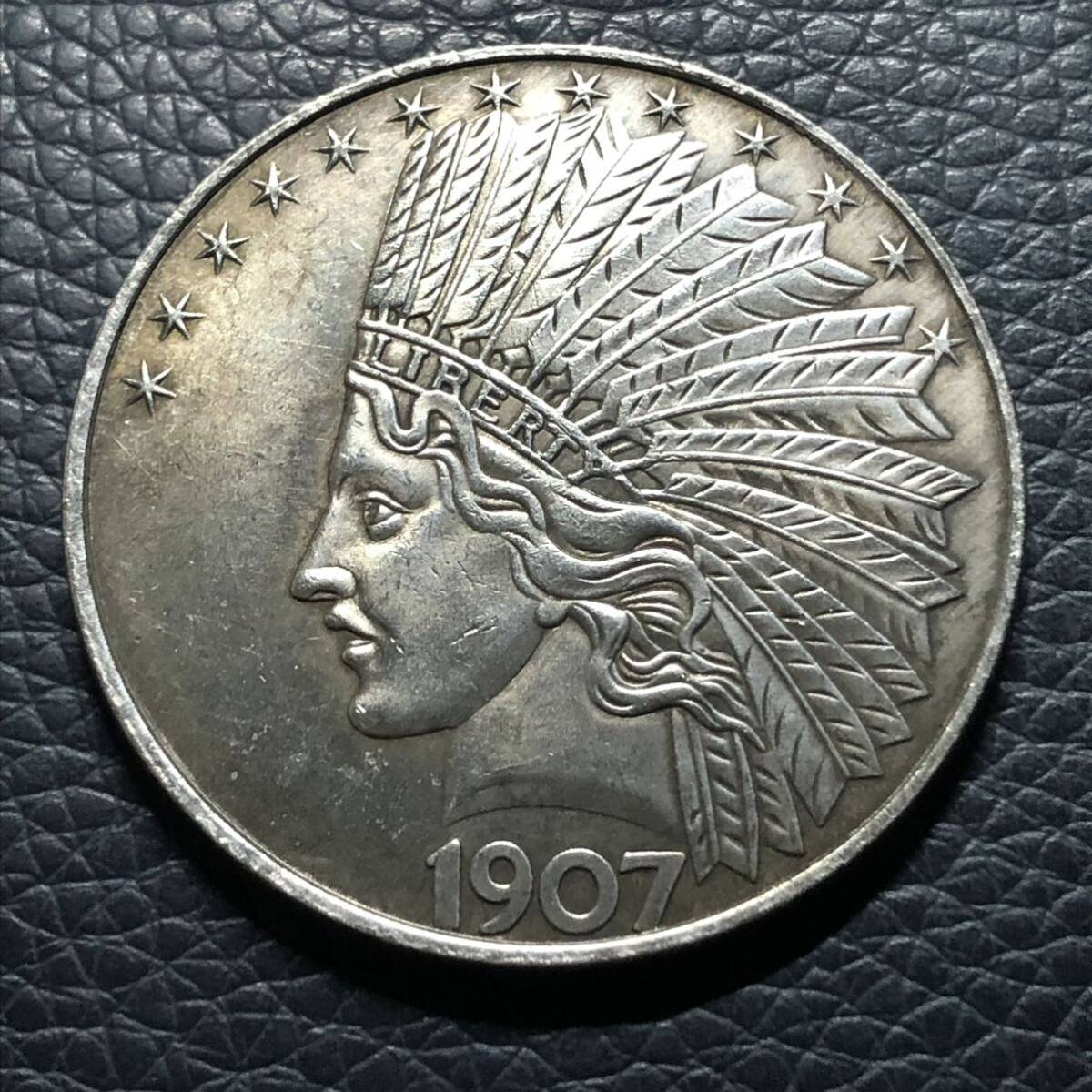 外国古銭 アメリカ 1907年 ピースダラー 1ドル 銀貨 シルバー 100年の歴史 大型銀貨 アンティーク の画像2
