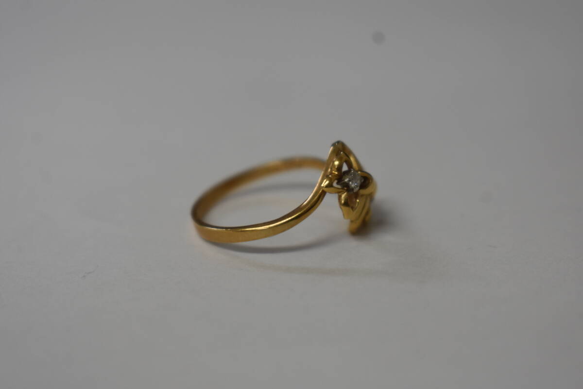 うぶ品 K18刻印 ダイヤ付お花デザインリング 18金 指輪 約1.7g の画像3