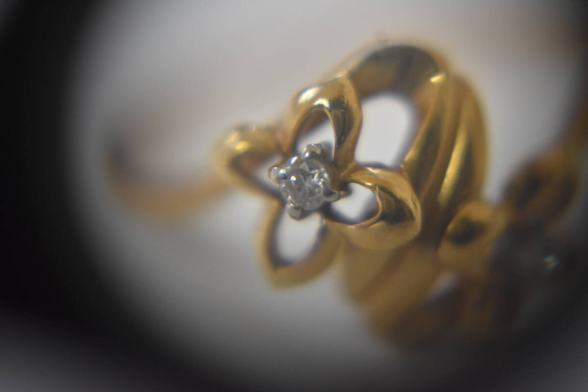 うぶ品 K18刻印 ダイヤ付お花デザインリング 18金 指輪 約1.7g の画像6