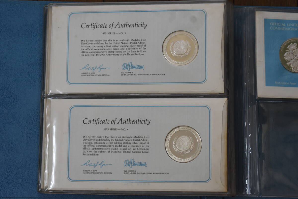 うぶ品 OFFICIAL UNITED NATIONS MEDALLIC FIRST DAY COVERS 1975 公式国際連合記念メダル ５枚セット アルバムの画像4