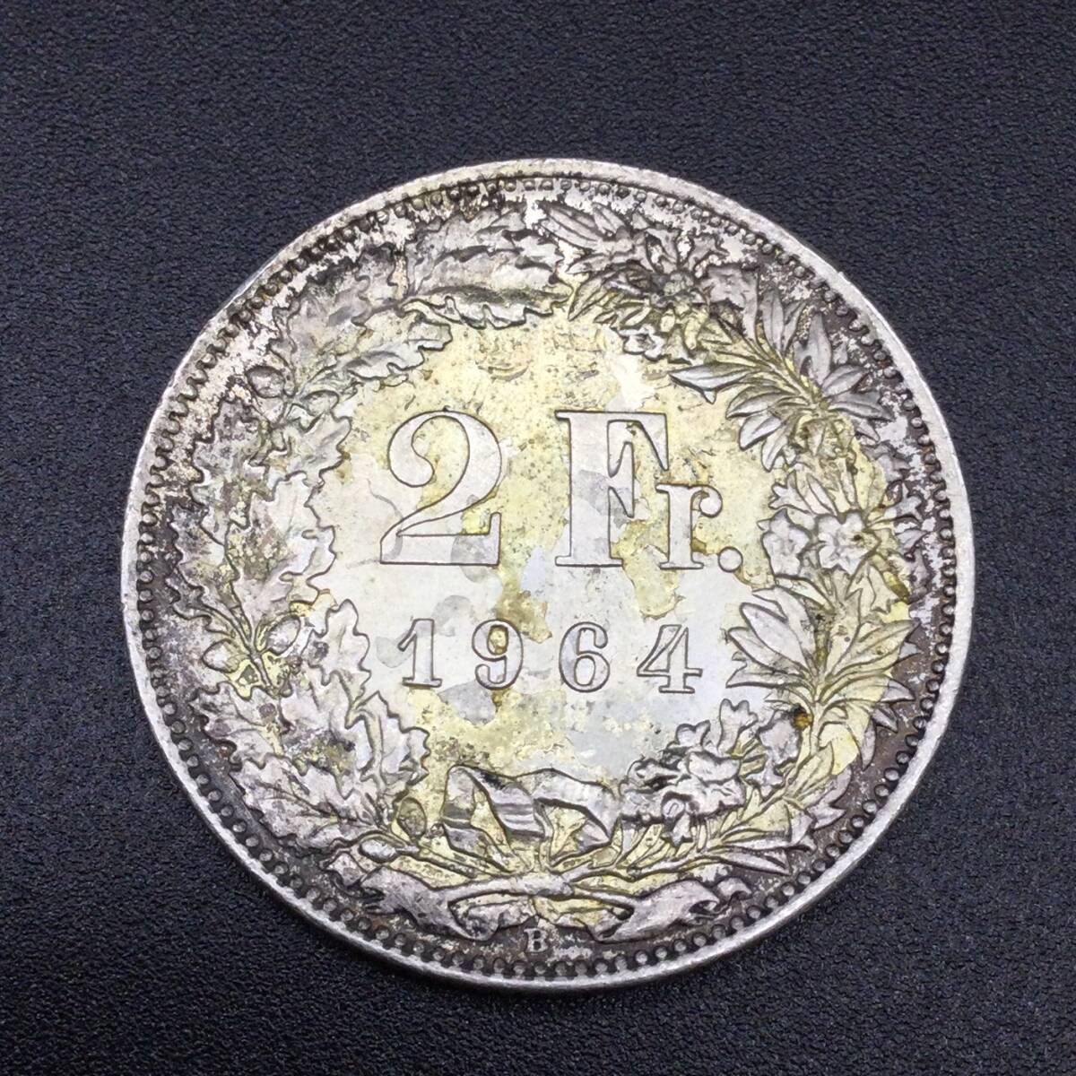 【6327】スイス 銀貨 1964年 2フラン 重量約10ｇ コイン メダル 外国銭 硬貨 貨幣の画像2