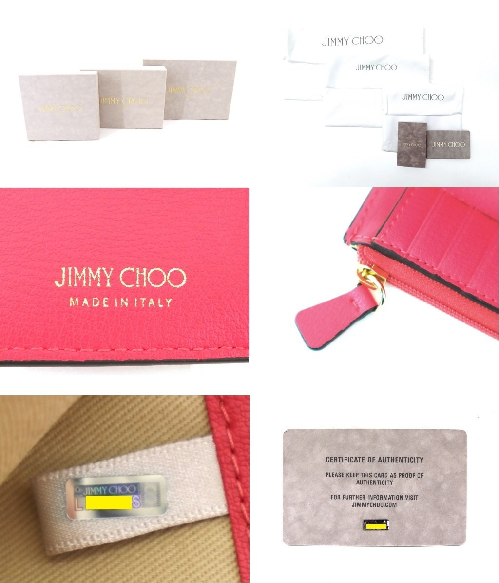 9万新品◆JIMMY CHOOジミーチュウ◆軽量グレインレザーロゴプレート三つ折り財布 濃ピンク系 1円