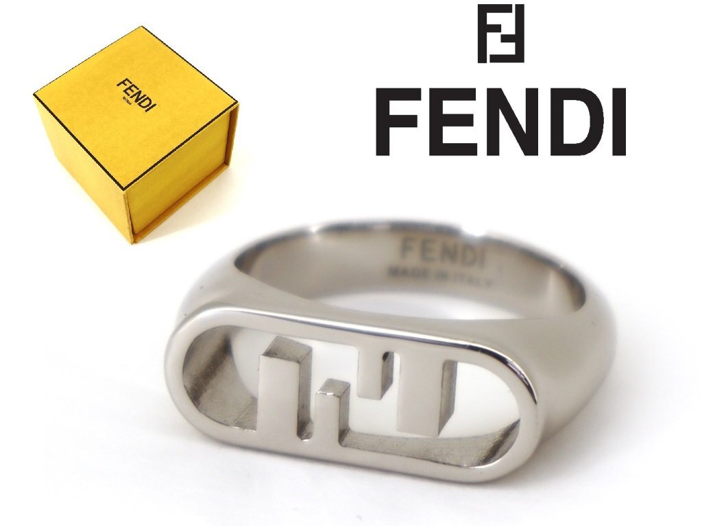 7万新品◆M=22号◆FENDI フェンディ Fモチーフ シルバーメタルリング『オーロック』1円_画像1