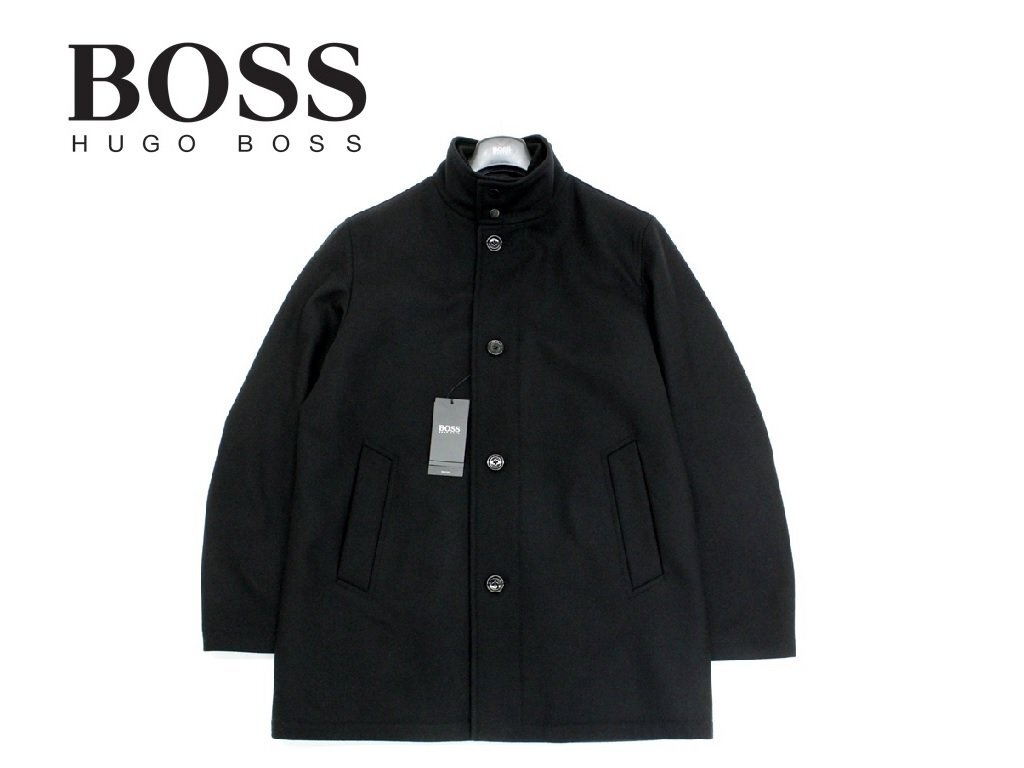 18万新品◆52=XL◆BOSS ヒューゴボス ウール 中綿入りレイヤード風ハイネックフルジップジャケット 黒『Coxtan9』1円の画像2