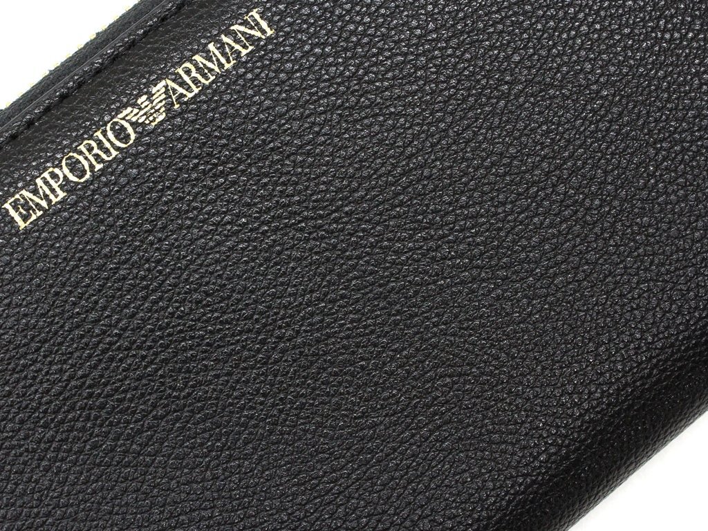 7万新品◆EMPORIO ARMANI アルマーニ 黒ロゴ入りレザーラウンドジップ長財布1円_画像7