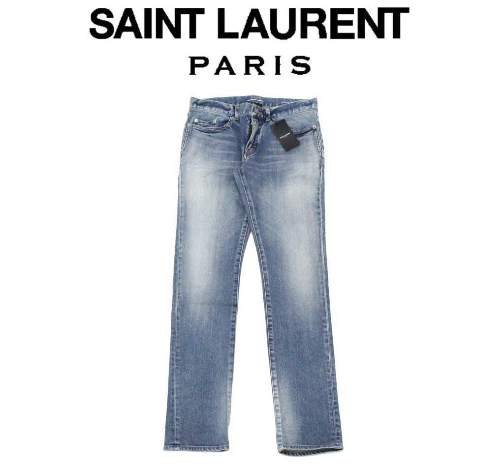 12万新品◆30◆SAINT LAURENT 日本製 SKINNY FIT ウォッシュ加工ストレッチデニムジーンズ BRIGHT BLUE ㈱ケリング【サンローラン】1円の画像1