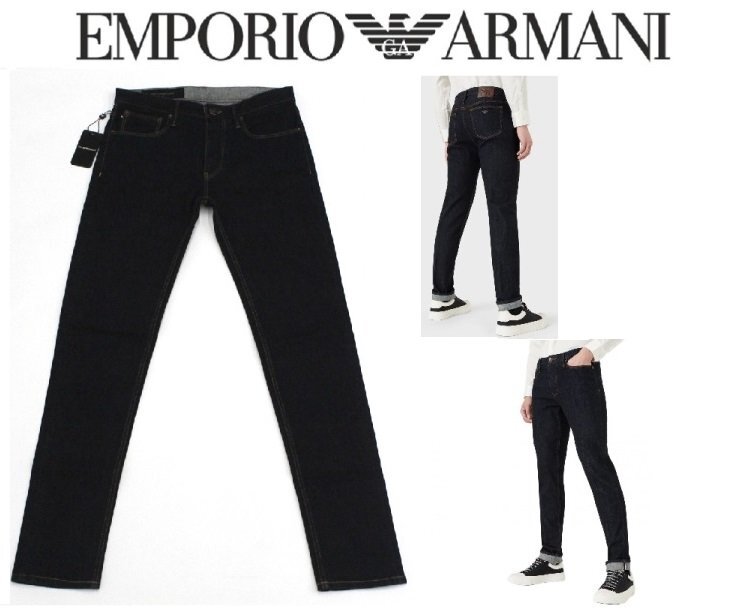 8万新品◆29◆EMPORIO アルマーニ リミテッドエディション イーグルモチーフプレート付き インディゴデニムジーンズ SLIM FIT『J75』 1円_画像1