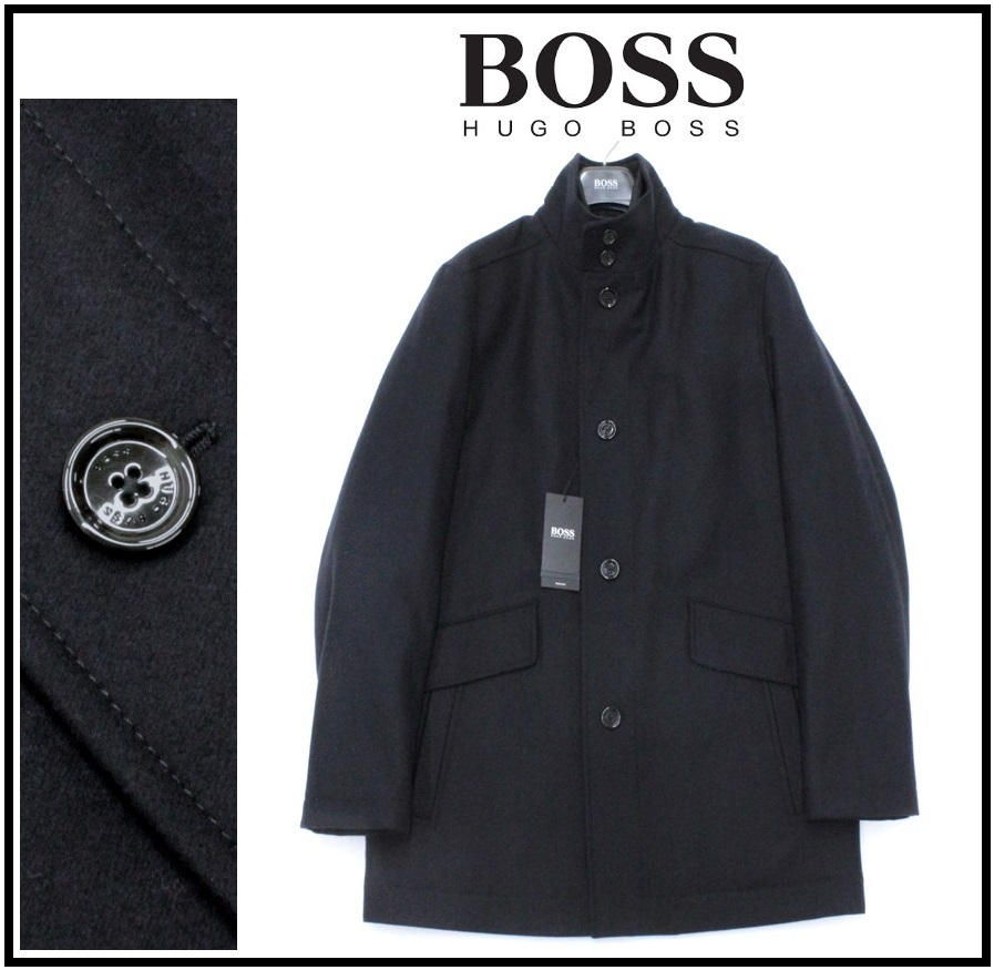 20万新品◆54＝XL◆BOSS ヒューゴボス 紺レイヤード風中綿入ウールコート1円_画像1