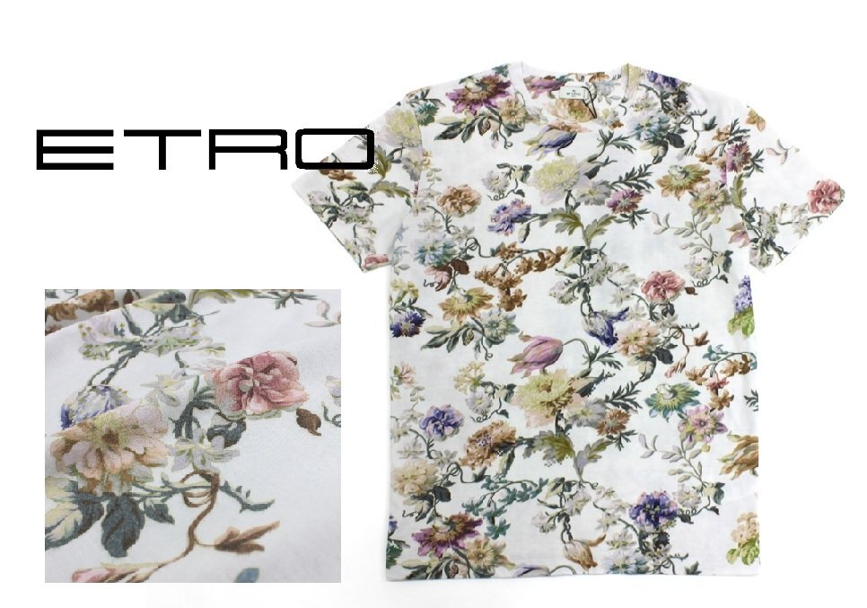 9万新品◆L◆【ETRO】エトロ◆イタリア製 パステルマルチカラー フラワーモチーフプリントTシャツ 1円の画像1