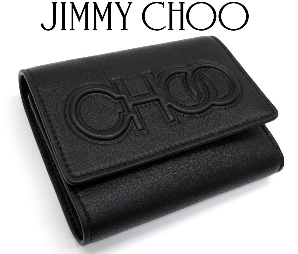 8万新品◆JIMMY CHOOジミーチュウ◆レザーエンボスロゴ三つ折り財布LONI黒1円の画像1