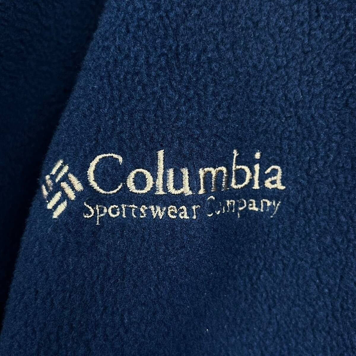 Wm338 正規品 99s 00s 白タグ USA製 Columbia コロンビア フリースジャケット ジップアップ ブルゾン ゆったり ロゴ刺繍ネイビー×ベージュの画像7