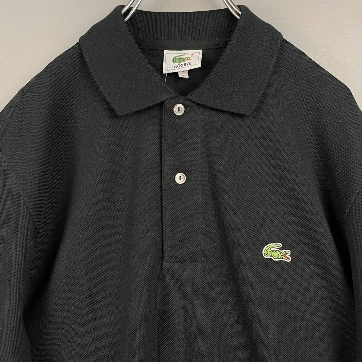 Wm479 新品 未使用 LACOSTE ラコステ 半袖 ポロシャツ 鹿子 ワニ刺繍 貝ボタン ブラック 黒 タグ付き メンズ 4_画像4