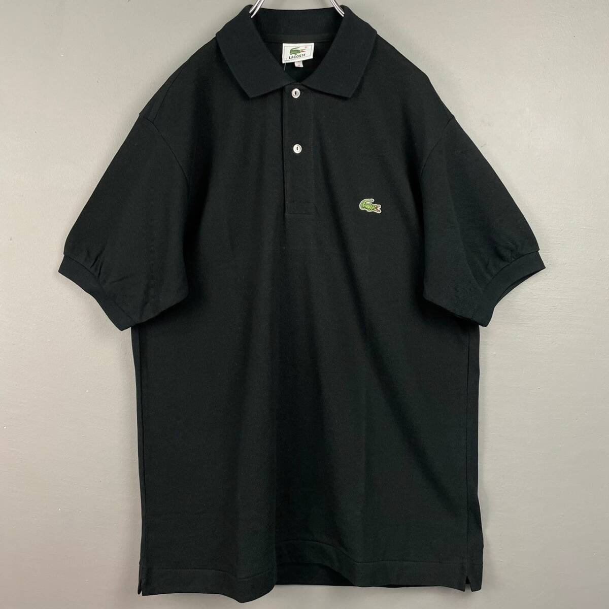 Wm479 新品 未使用 LACOSTE ラコステ 半袖 ポロシャツ 鹿子 ワニ刺繍 貝ボタン ブラック 黒 タグ付き メンズ 4_画像1