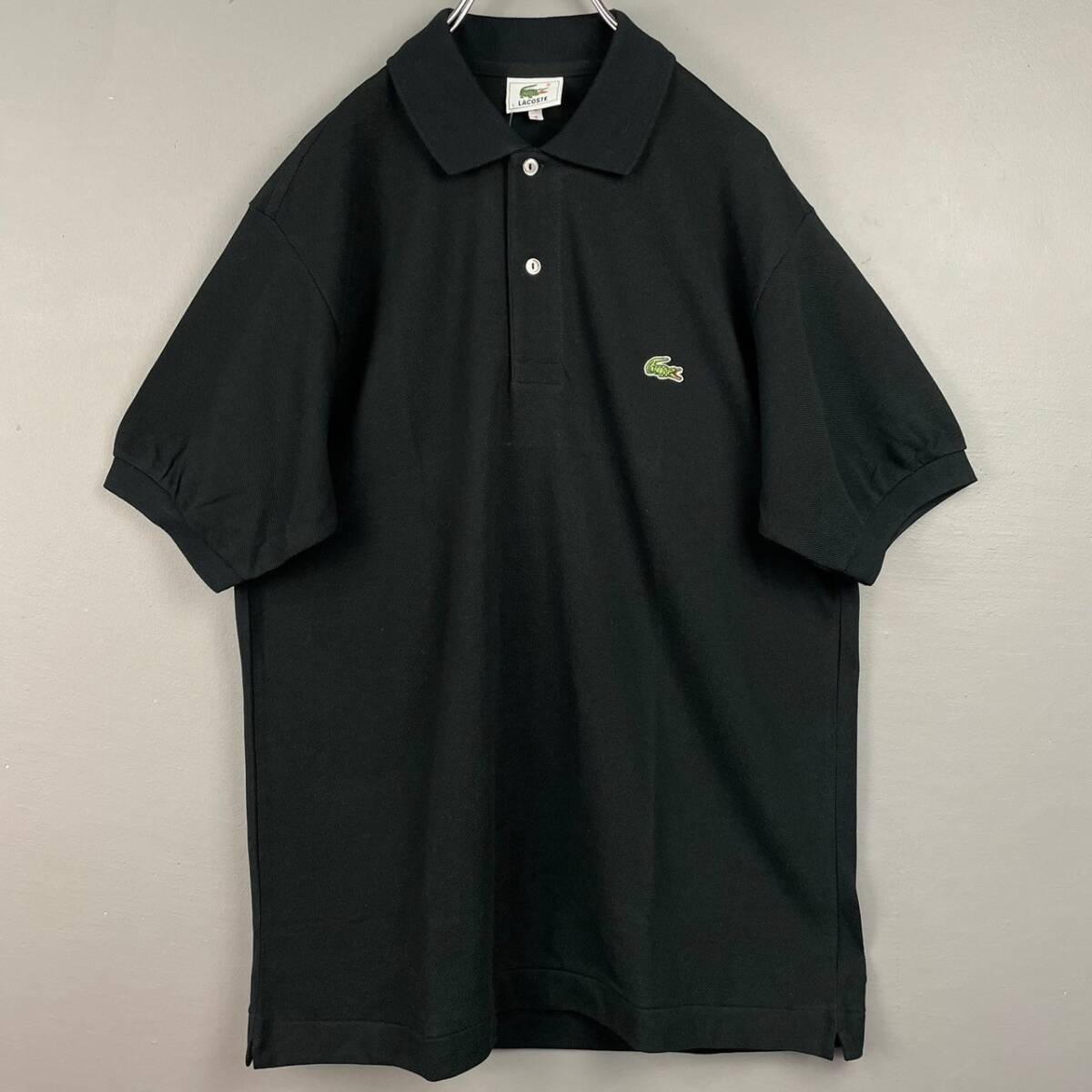 Wm479 新品 未使用 LACOSTE ラコステ 半袖 ポロシャツ 鹿子 ワニ刺繍 貝ボタン ブラック 黒 タグ付き メンズ 4_画像2