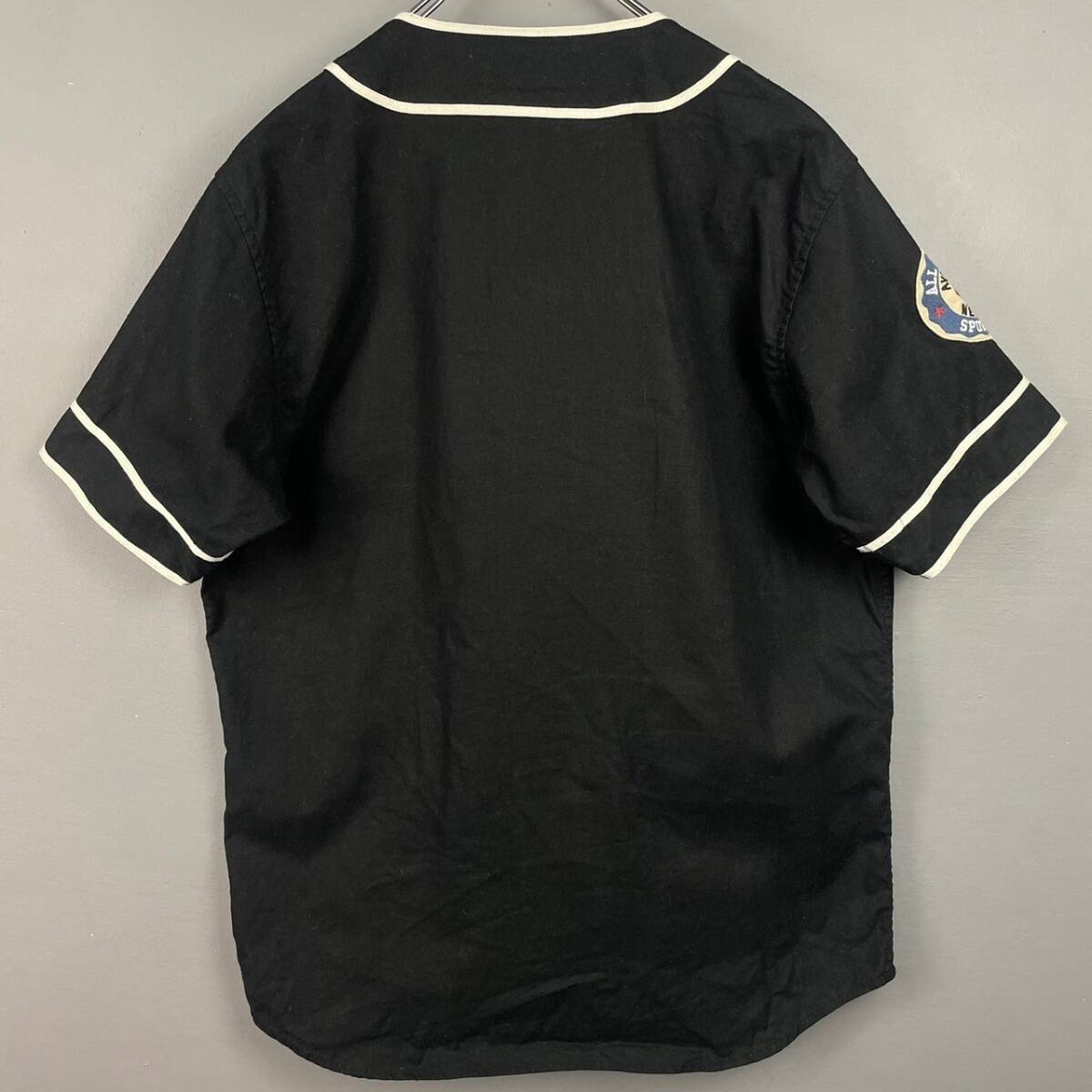 Wm485 正規品 AVIREX アヴィレックス 半袖シャツ ベースボールシャツ フルボタン コットンリネン ワッペン 刺繍 黒 メンズ L_画像4