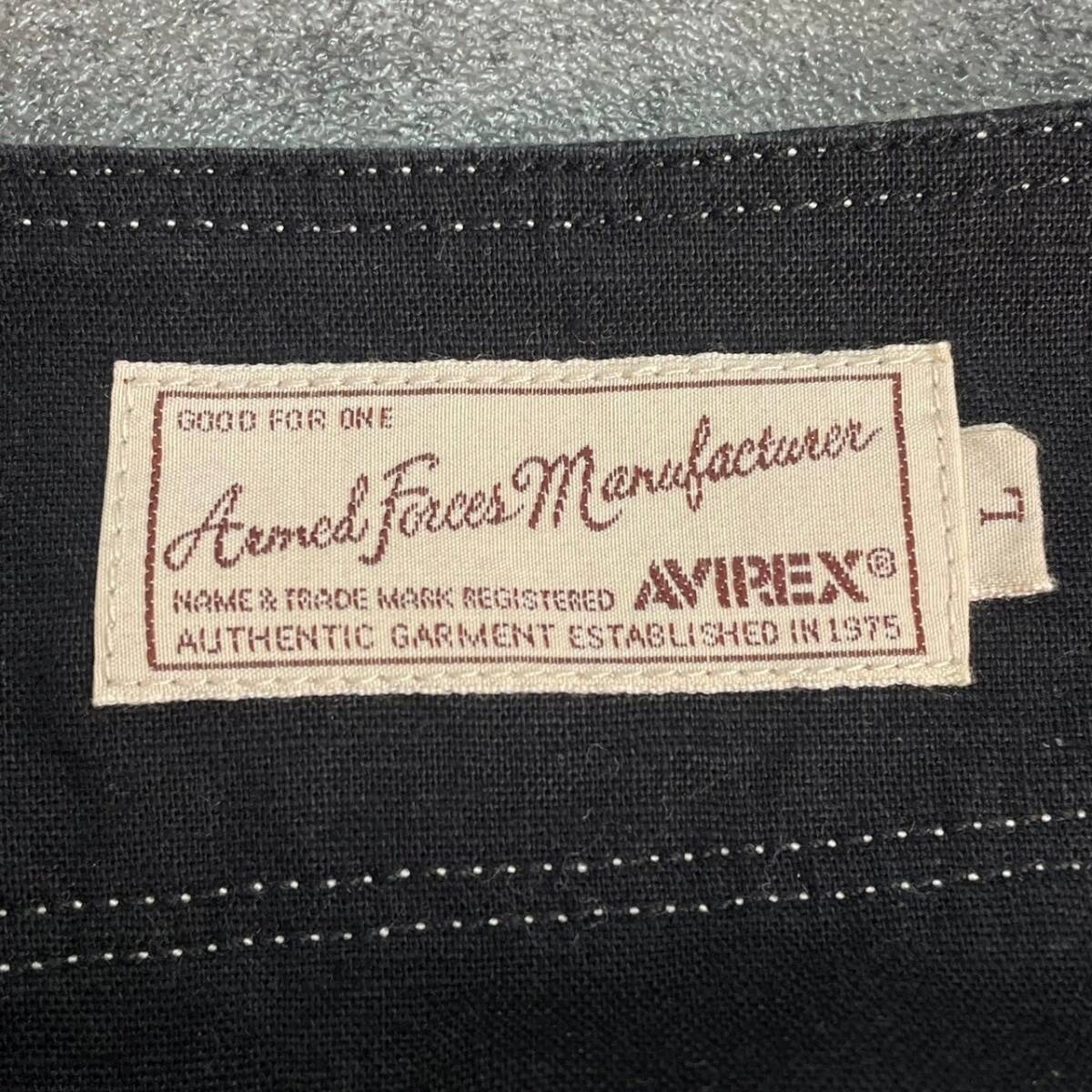 Wm485 正規品 AVIREX アヴィレックス 半袖シャツ ベースボールシャツ フルボタン コットンリネン ワッペン 刺繍 黒 メンズ L_画像8