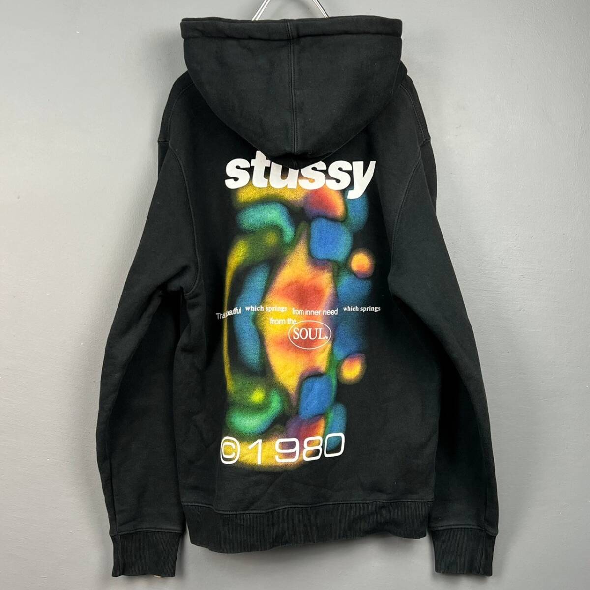 Wm504 STUSSY SOUL ステューシー スウェット パーカー フーディー プルオーバー ロゴプリント ブラック 黒 メンズ