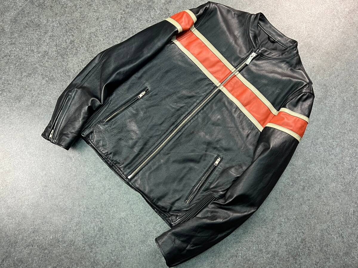 Wm303 WILSON LEATHER 本革 レザー シングル ライダース ジャケット スタンドカラー ジップアップ ブラック 黒 メンズ _画像2