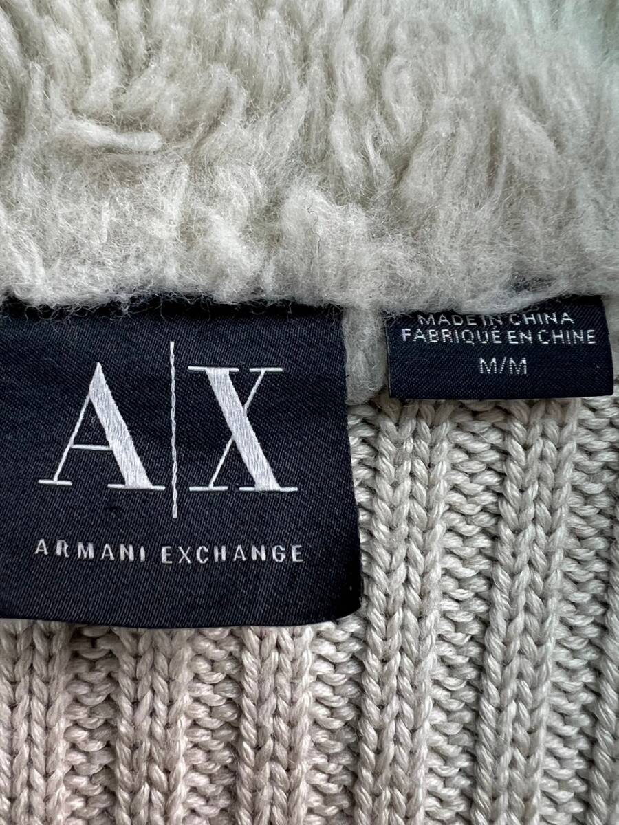 Wm521 ARMANI EXCHANGE アルマーニエクスチェンジ ニット セーター スエード 切替 ジップアップ ジャケット 内襟ボア オフホワイト メンズの画像9