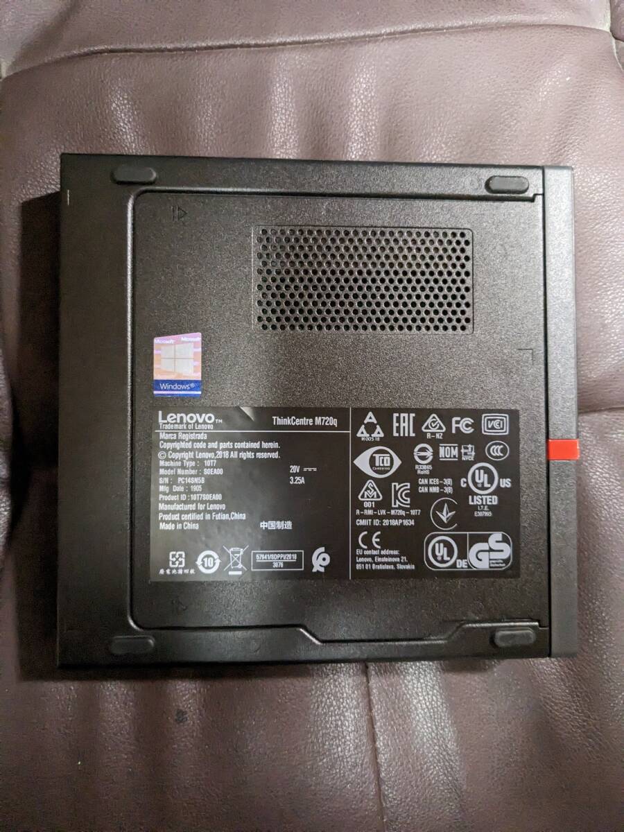 【完動品 動作保証 VESAブラケット付】ThinkCentre M720q Tiny （Core i3-8100T 第8世代インテル/メモリ:4G/SSD:256/Win10Pro、Win11可）の画像4