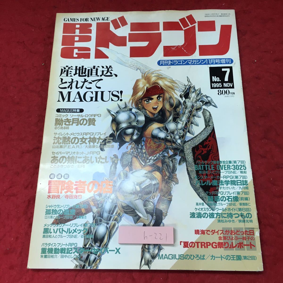 h-221※3 RPGドラゴン No.7 月刊ドラゴンマガジン 11月号増刊 1995年11月6日 発行 富士見書房 TRPG 雑誌 趣味 小説 リプレイ